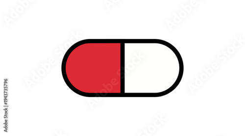 Minimalist Red and White Medical Pill Capsule Icon Illustration