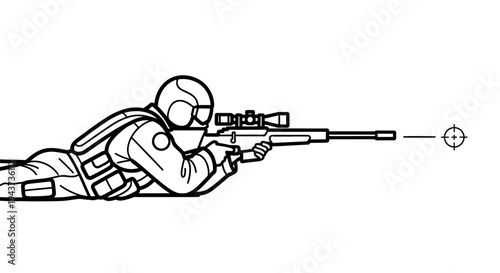 Sniper Aiming Rifle, Military Soldier Lying Down, Precision Shooting, Tactical Gear, Outdoor Target Practice
