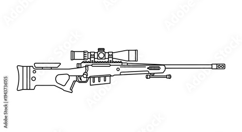 Sniper Rifle with Scope - Outline Illustration