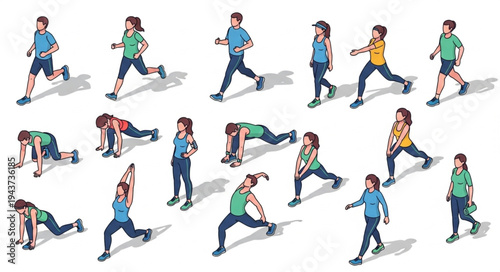 Woman Running and Stretching Exercises.