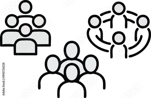 Human Network Icons: Illustrative collection of human silhouette icons, signifying collaboration and connectivity. Perfect for illustrating concepts of teamwork, networks and communities.