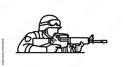Soldier Aiming Rifle, Military Action, Combat Ready