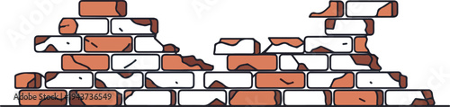 A detailed illustration of a crumbling brick wall with broken sections and chipped edges, revealing textures and imperfections