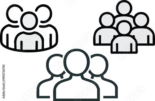 Business Team Icons: A set of minimalistic icons depicts diverse groups of individuals, symbolizing collaboration and collective effort in a business context.