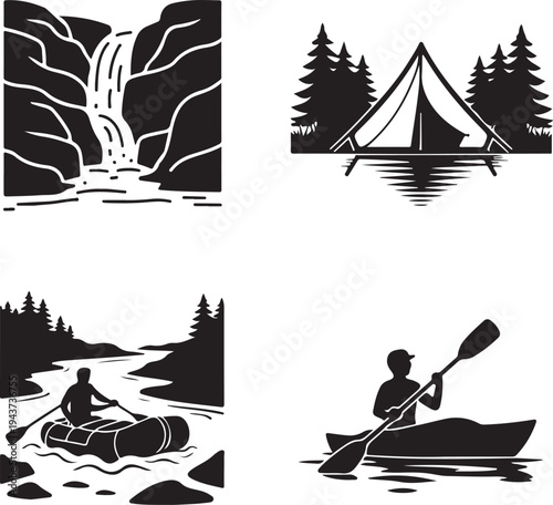 Black and white of outdoor activities and nature scenes