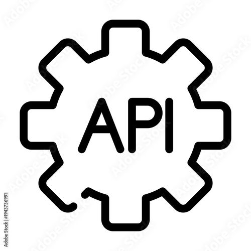 Gear icon with API label representing system configuration and API development environment.
