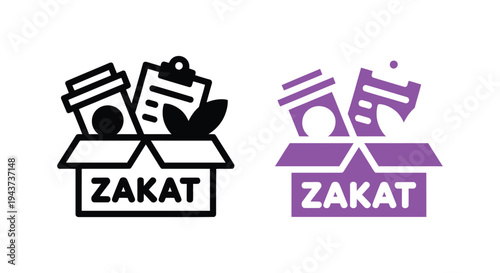 Black and Purple Zakat Charity Box with Cylindrical and Documents