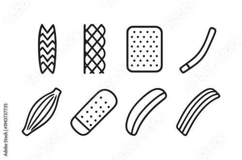 Various types of pasta illustrated in a simple black and white line drawing