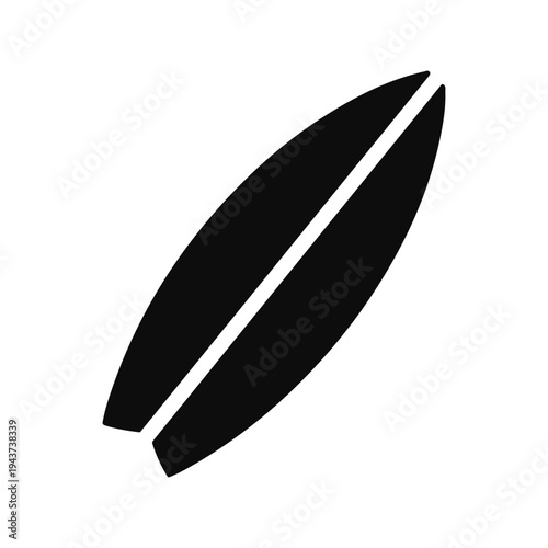 Sleek black surfboard illustration, a classic symbol of tropical ocean sports, summer adventures, and beach lifestyle activities