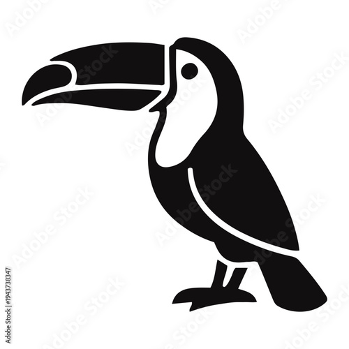 Stylized graphic illustration of a majestic toucan bird, showcasing its iconic large beak. A vibrant symbol of the lush tropical rainforest environment and exotic wildlife
