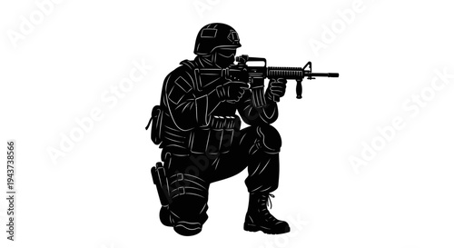 Soldier Kneeling Aiming Rifle Silhouette