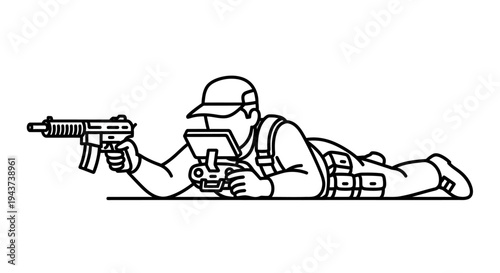 Soldier with Drone and Weapon, Tactical Operations, Remote Control