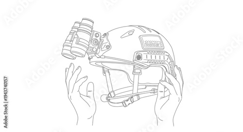 Tactical Helmet with Night Vision Goggles and Hands