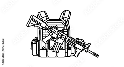 Tactical Vest and Assault Rifle Icon - Military Gear, Combat Equipment, Security Forces