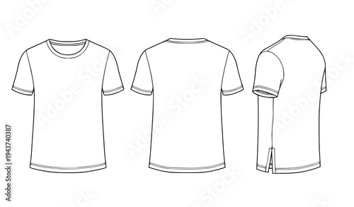A minimalist vector illustration of a white t-shirt from multiple angles