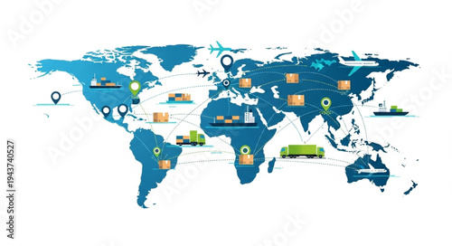 World Map with Location Markers.