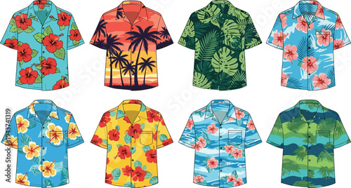 Hawaiian Aloha Shirt Collection Featuring Tropical Floral Prints, Palm Trees, Hibiscus Patterns, and Summer Beach Fashion Apparel Designs