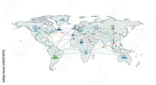 World Map with Airline Routes.