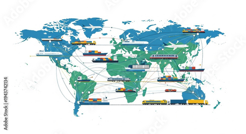 World Map with Colored Continents.