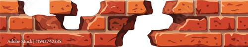 Broken Brick Wall Illustration - A Close-Up View Showing Damage and Deterioration