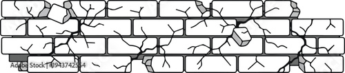 Damaged and cracked brick wall illustration, symbolizing decay and structural failure