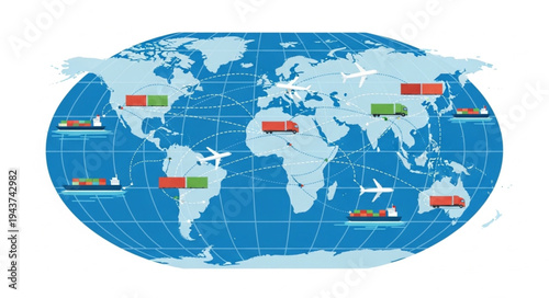 World Map with Flags Marked.