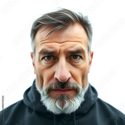 Downcast middle aged male over white background