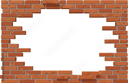 Broken brick wall with a hole in the center, creating a frame for your text or image