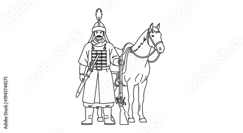Ancient Warrior with Horse - Historical Illustration
