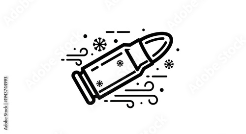 Bullet in Snowstorm Icon: Winter Warfare, Cold Ammunition, Military Threat
