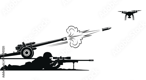 Drone Surveillance and Artillery Strike: Modern Warfare Concept