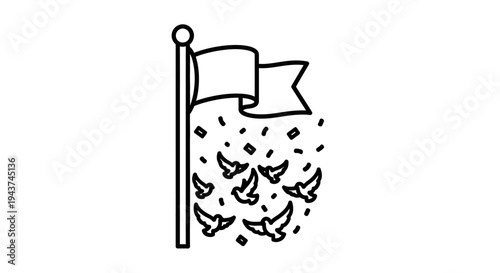 Celebration Flag with Flying Doves and Confetti