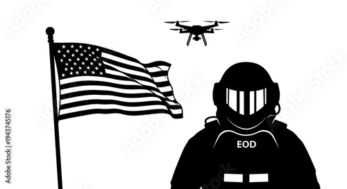 EOD Soldier with Drone and American Flag - Military Technology and Patriotism