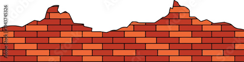 Abstract illustration of a damaged brick wall with missing sections and irregular edges, showcasing a textured surface