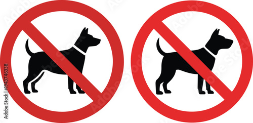 Prohibition signs for dogs in two different orientations isolated on transparent background, Vector