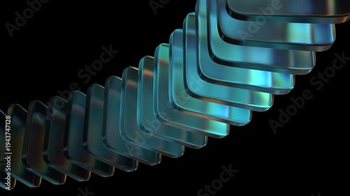 4k looping video, abstract geometric animation, rotating colorful glass shapes on a black background, 3d render