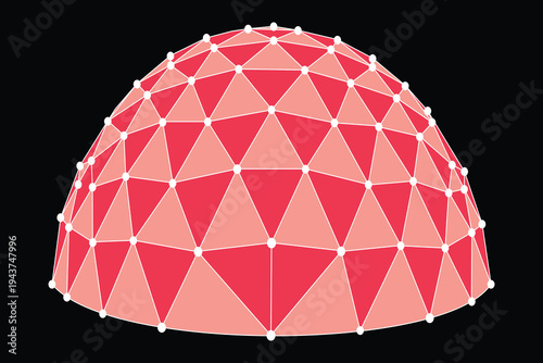 A pink geodesic dome with a triangular pattern on a black background