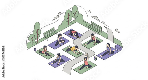 Yoga People Exercising in Nature.