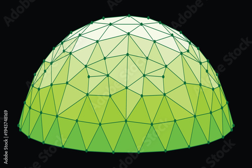A green geodesic dome with a gradient effect on a black background