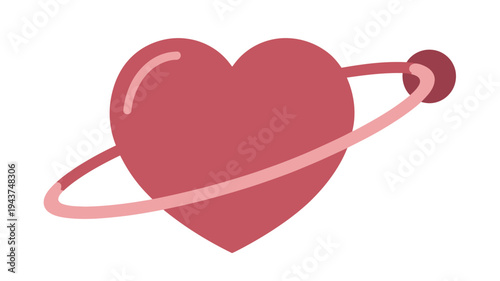 A Red Valentine Heart with a Pink Ring Orbiting a Small Planet