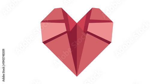 A red origami heart with geometric folds and gradient color effect