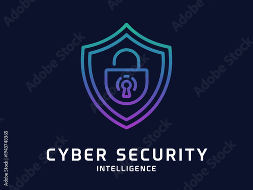 A shield with a Wi- Fi symbol and gradient colors representing cyber security intelligence