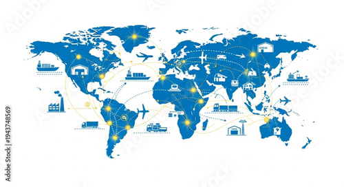 World Map With Marked Locations.