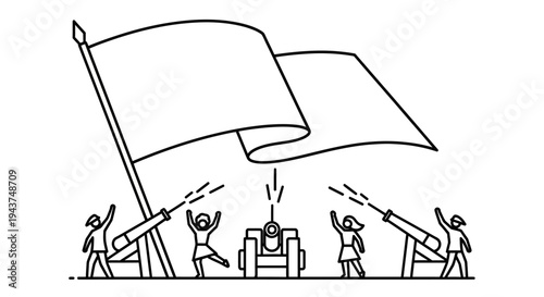 Celebration with cannons and flag