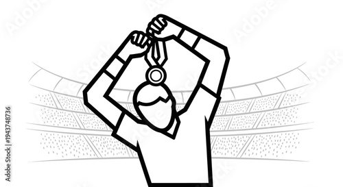 Champion Athlete Celebrates Victory with Gold Medal in Stadium