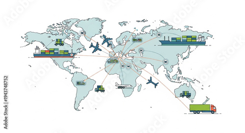 World Map with Shipping Containers.