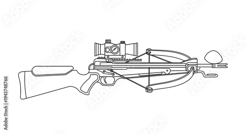 Crossbow with Scope - Detailed Line Drawing Illustration