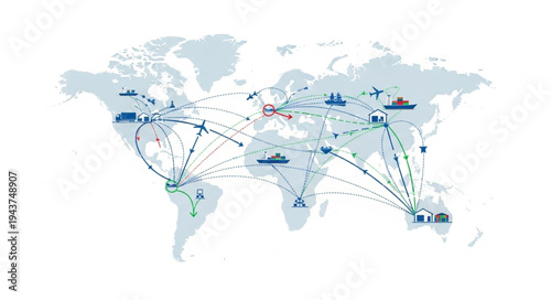 World Map with Shipping Routes.