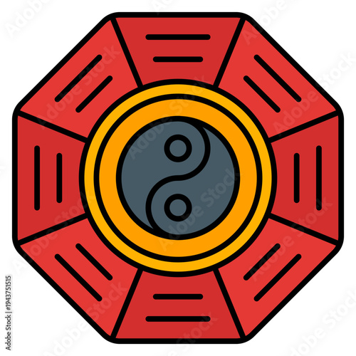 Pa kua Filled Line icon. Bagua feng shui symbol. Asian culture spiritual balance Filled Line icon