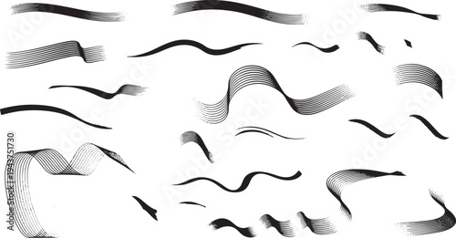 A collection of black and white wavy lines and shapes